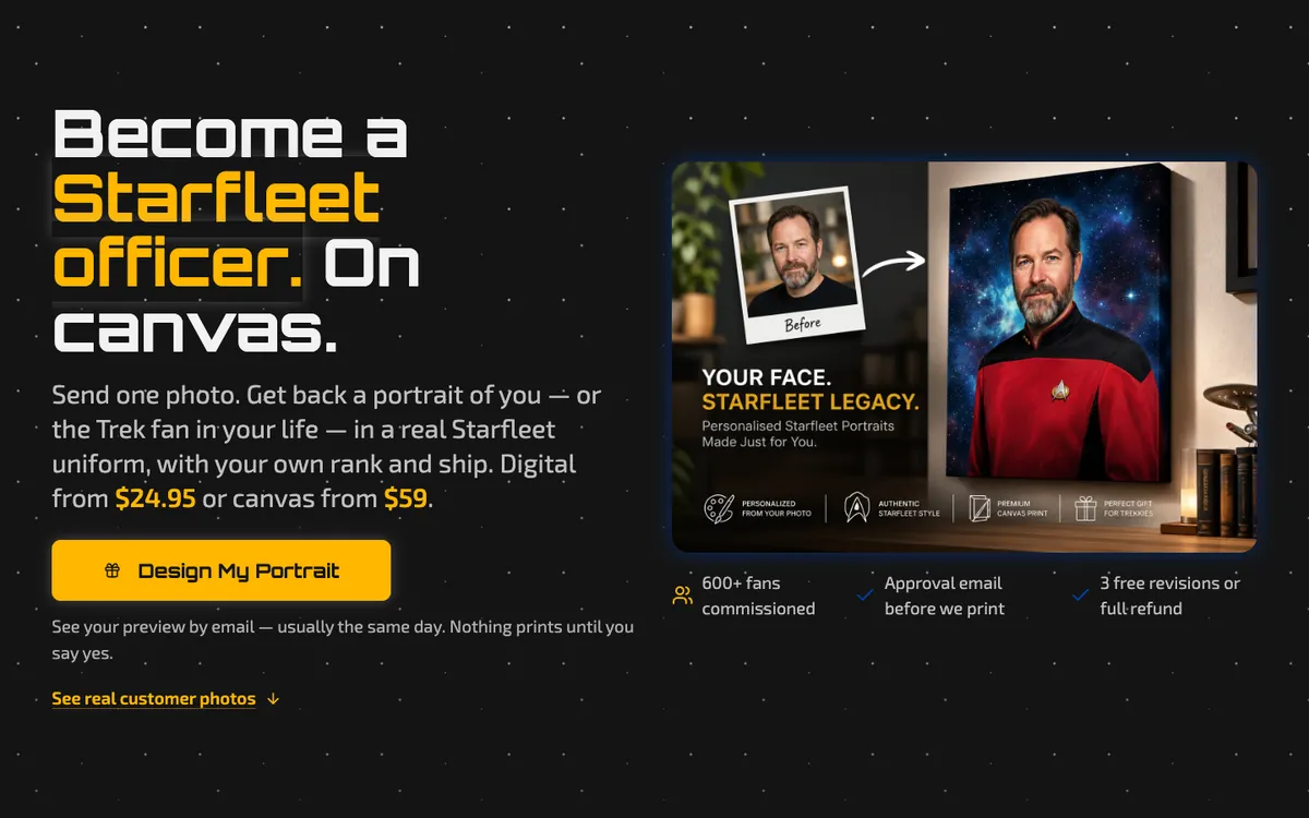 Starfleet Portraits mājaslapas sākumlapa